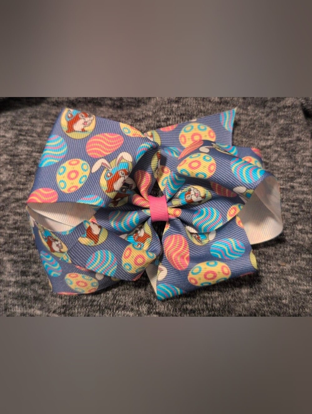Buc-ees Kids Easter Bunny & Egg Print Hair Bow - Blue